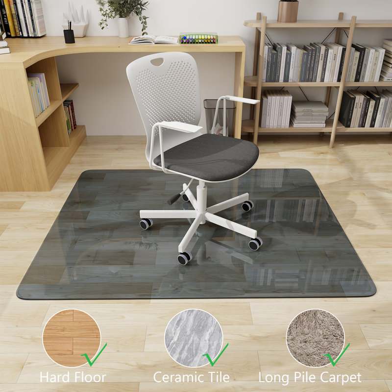 Tempered Glass Chair Mat For Hardwood Floor Clear Tempered Glass With 4 Anti Slip Pads Office Chair Mats For Carpeted Floor Chair Mat For Hardwood